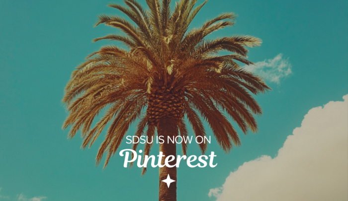 palm tree with the words "SDSU is now on Pinterest"