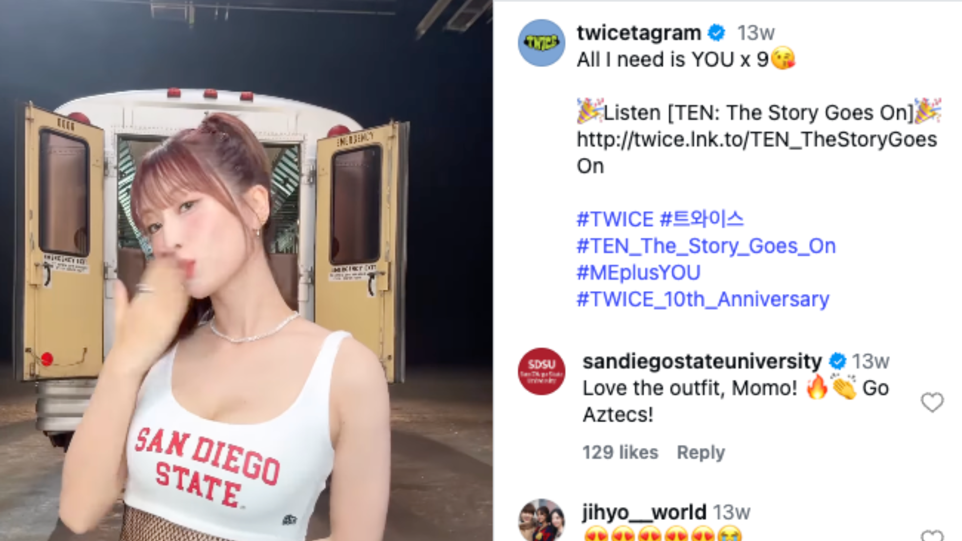 kpop star wearing an SDSU shirt